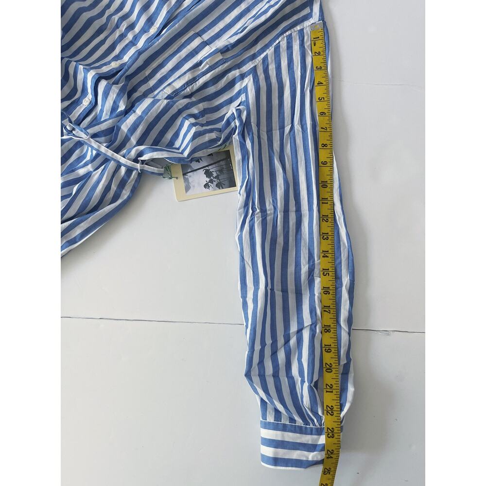 Birds Of Paradis Dress Womens Large Blue Stripe Shirt Belted Button Front Cotton - Picture 7 of 8